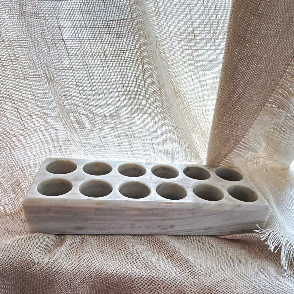 White Stone Marble Propogation Tube Rack Holder Block with 12 Holes Round Wells